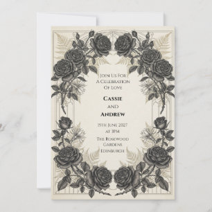Faire-part de mariage Black Rose Gold Fern