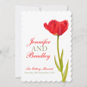 Faire-part de mariage blanc à tulipe rouge unique