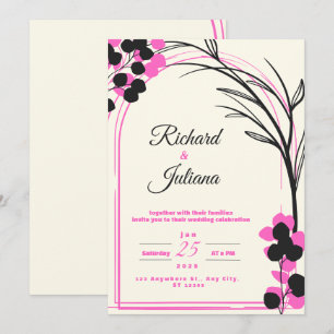 faire-part de mariage blanc avec fleurs roses