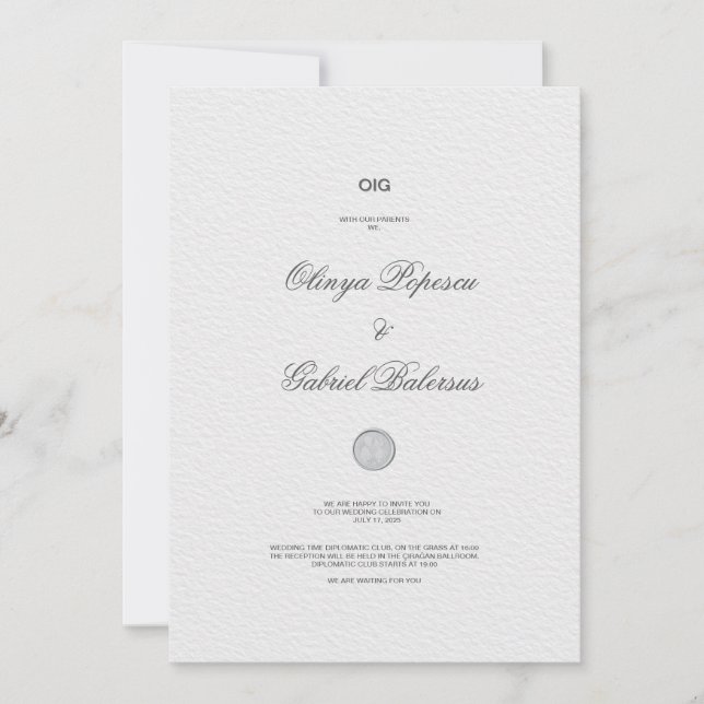 Faire-part de mariage blanc avec pinceau or (Devant)