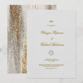 Faire-part de mariage blanc avec pinceau or