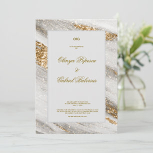 Faire-part de mariage blanc avec pinceau or