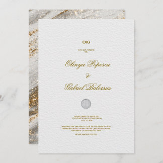 Faire-part de mariage blanc avec pinceau or