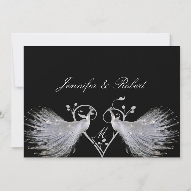 Faire-part de mariage blanc de monogramme de coeur (Devant)