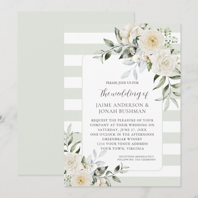 Faire-part de mariage blanc d'eucalyptus (Devant / Derrière)