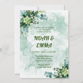 Faire-part de mariage blanc et vert frais et propr