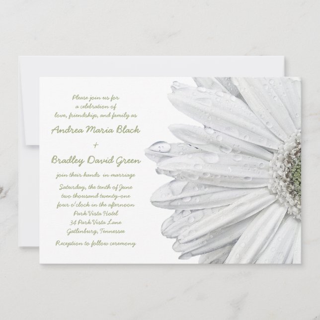 Faire-part de mariage blanc Gerbera Daisy (Devant)