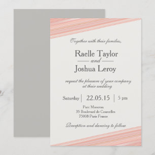 Faire-part de mariage blanc gris rayures pêche cor