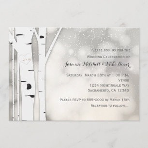 Faire-part de mariage blanc hivernal de Birch Rust