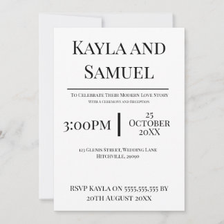 Faire-part de mariage blanc moderne avec texte noi