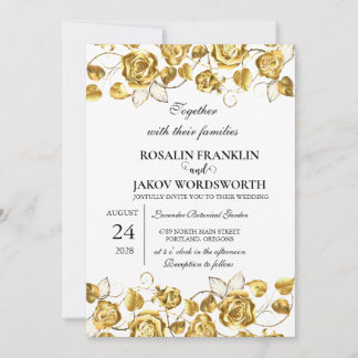 Faire-part de mariage blanc moderne élégant doré