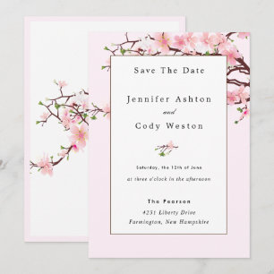 Faire-part de mariage blanc rose Fleur de cerisier