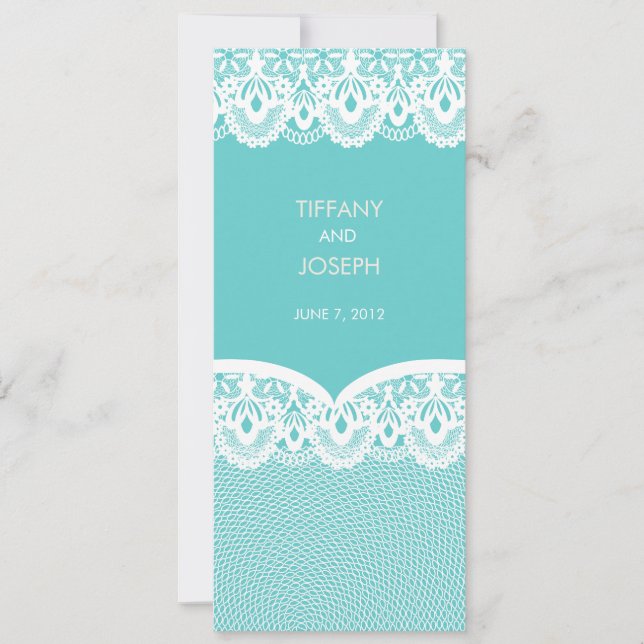 Faire-part de mariage blanc turquoise de dentelle (Devant)