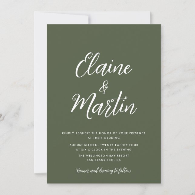 faire-part de mariage blanc vert olive (Devant)