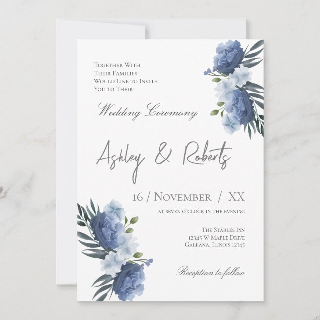 Faire-part de mariage bleu (Devant)