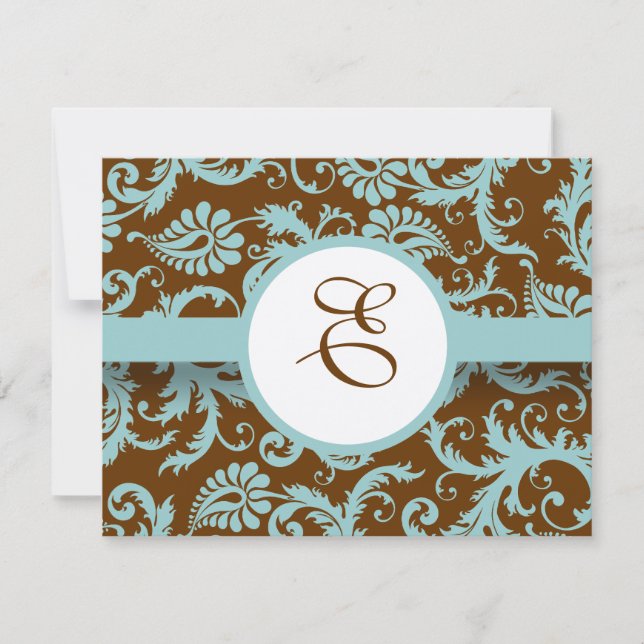 Faire-part de mariage bleu aqua damassé sur fond m (Devant)