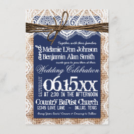 Faire-part de mariage Bleu Burlap de la marine rus