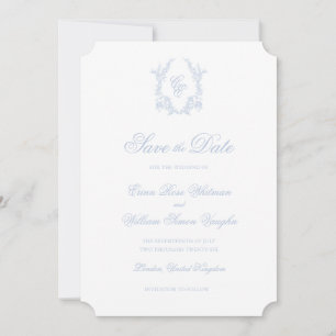 Faire-part de mariage bleu classique avec blason p