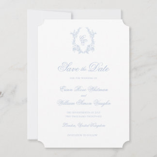 Faire-part de mariage bleu classique avec blason p