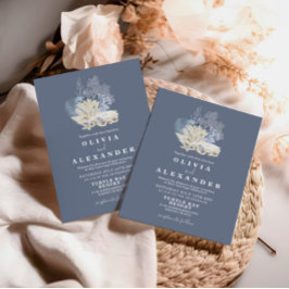Faire-part de mariage bleu de plage de coquillages