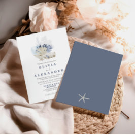 Faire-part de mariage bleu de plage de coquillages