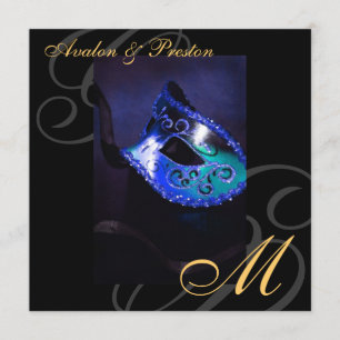 Faire-part de mariage bleu de remous de masque de