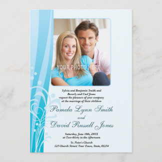Faire-part de mariage bleu de remous (vertical)