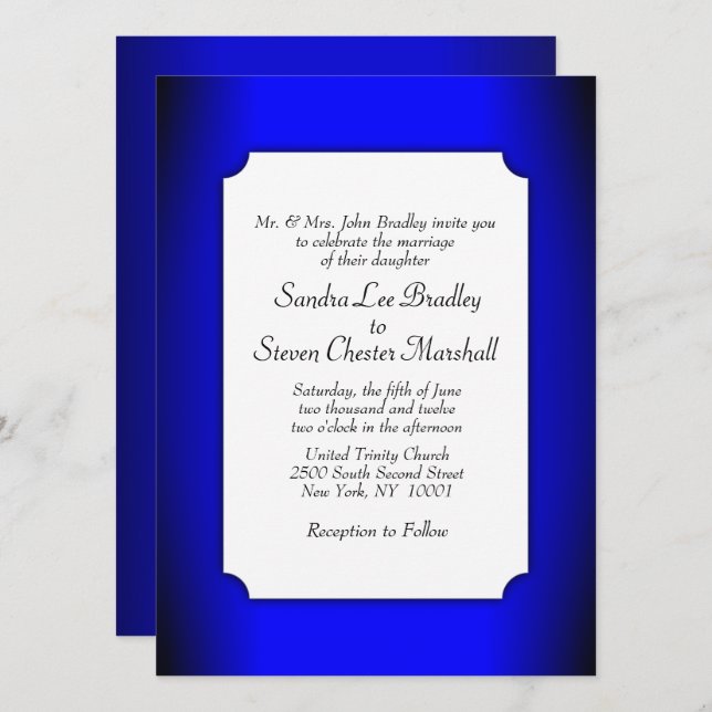 Faire-part de mariage bleu électrique (Devant / Derrière)