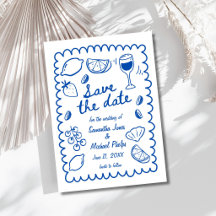Faire-part de mariage bleu festif côtier "Save the