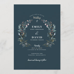 Faire-part de mariage bleu-foncé de la mer de la