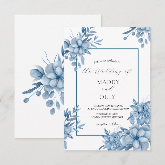 Faire-part de mariage bleu gris givré (Devant / Derrière)