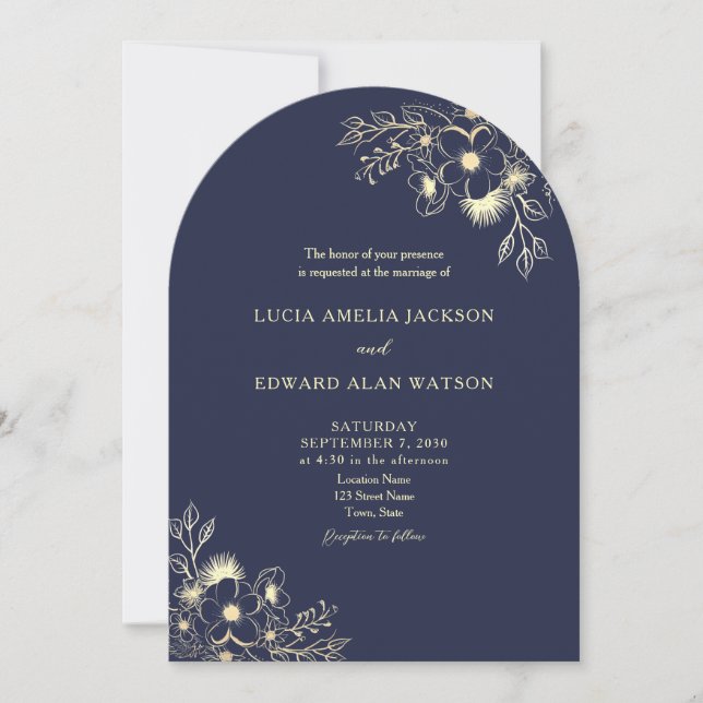 Faire-part de mariage bleu marine avec code QR (Devant)