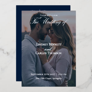 Faire-part de mariage bleu marine avec détails