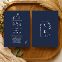 Faire-part de mariage bleu marine Chapelle Église