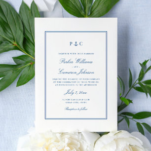 Faire-part de mariage bleu marine Monogramme d'anc