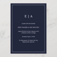Faire-part de mariage bleu marine monogramme minim