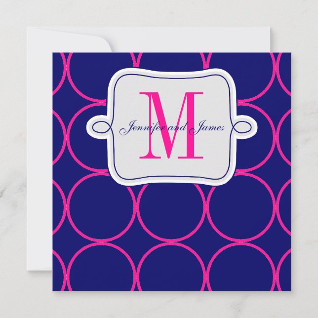 Faire-part de mariage bleu moderne Fuchsia Navy #2 (Devant)