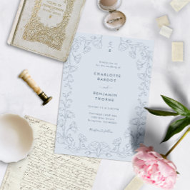 Faire-part de mariage bleu monogramme