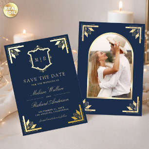 Faire-part de mariage Bleu Nuit Couronne Dorée