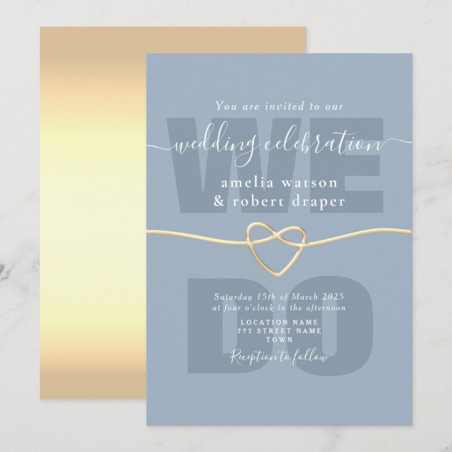 Faire-part de mariage bleu outremer simple (Devant / Derrière)