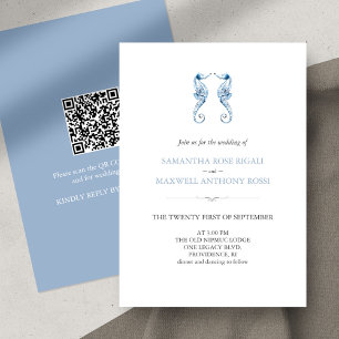 Faire-part de mariage bleu plage avec code QR