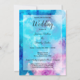 Faire-part de mariage bleu pourpre bleu d'aquarell