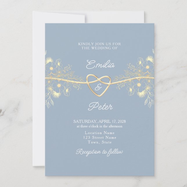 Faire-part de mariage bleu poussiéreux (Devant)