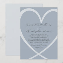 Faire-part de mariage bleu poussiéreux à cœur simp