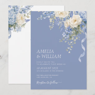Faire-part de mariage bleu poussiéreux floral
