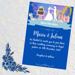 Faire-part de mariage bleu princesse et prince