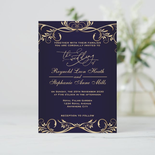 faire-part de mariage bleu royal (Debout devant)