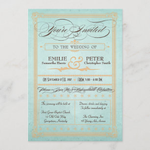Faire-part de mariage bleu style poster vintage