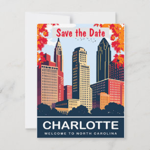Faire-part de mariage bleu sur la skyline de Charl