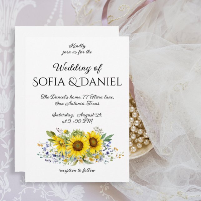 Faire-part de mariage bleu Tournesol (Créateur téléchargé)